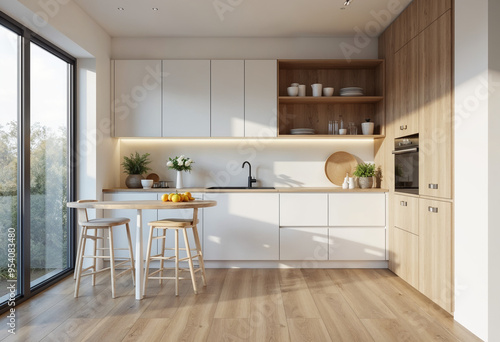 Modern Flat Minimalist Kitchen Interior photo