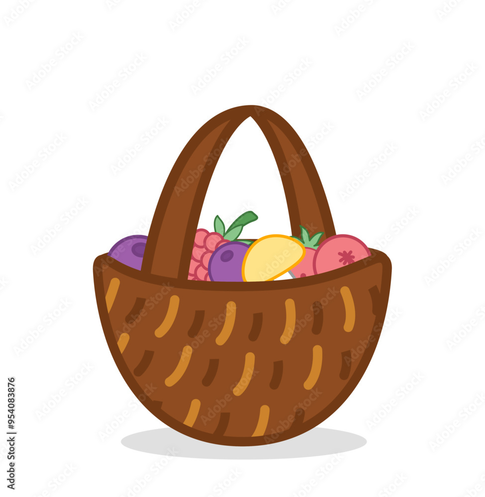 Basket with berries and mushroom. Basket. Cartoon, vector. Basket with berries and mushroom. Basket. Cartoon, vector.