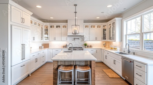 Modern White Kitchen Cabinets with Sleek Metal Pulls for a Contemporary Look