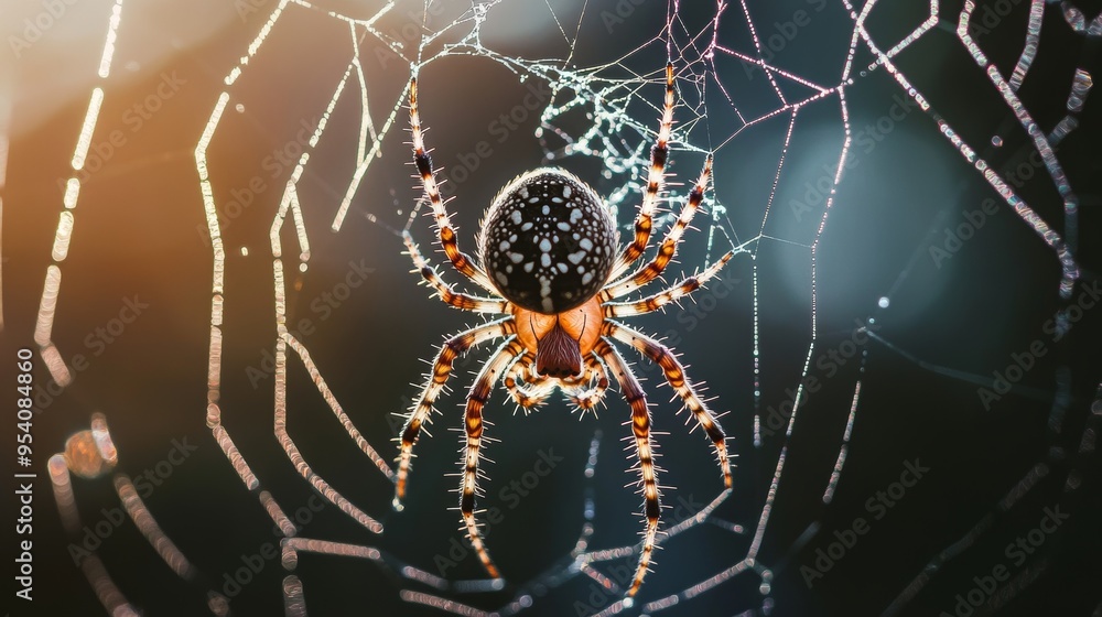 A detailed close-up of a spider weaving its intricate web in a sunlit forest, showcasing the delicate strands glistening with dew in the early morning
A detailed close-up of a spider weaving its intricate web in a sunlit forest, showcasing the delicate strands glistening with dew in the early morning