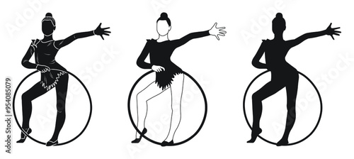 Silhouette of a gymnast with a hoop in her hands