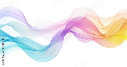 A colorful wave design featuring smooth, flowing lines in shades of blue, pink, purple, and yellow isolated on white background, suitable for backgrounds.