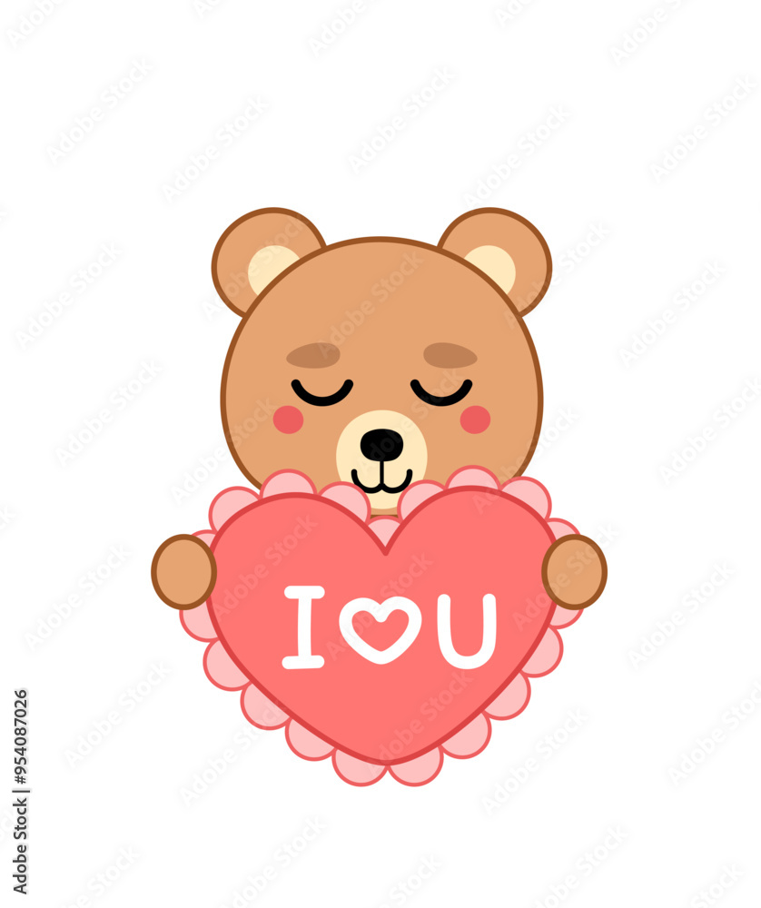 Boy bear is holding red heart with inscription I love you. Valentines day. Cartoon, kawaii, vector Boy bear is holding red heart with inscription I love you. Valentines day. Cartoon, kawaii, vector