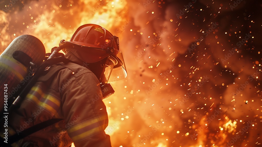 A firefighter rescuing someone from a burning building A firefighter rescuing someone from a burning building