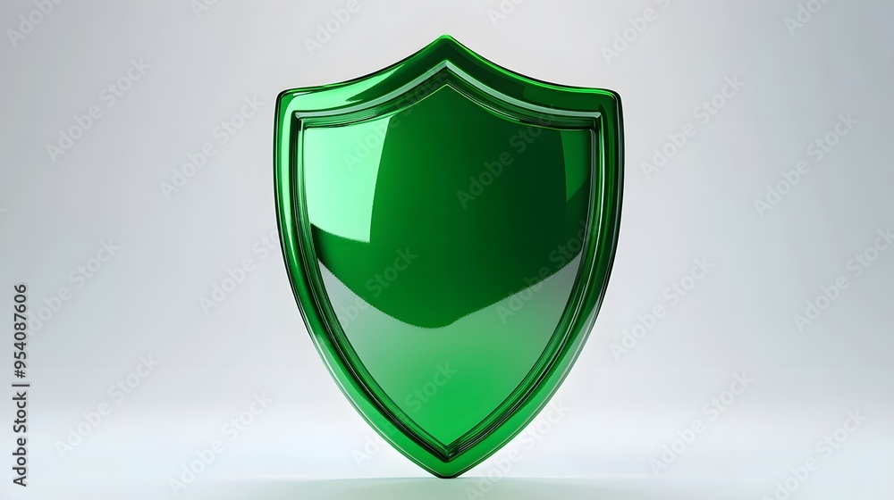 Shield depicting protection. shield 3d icon. Protection, defense and security concept symbol: green shield on isolated on white background Shield depicting protection. shield 3d icon. Protection, defense and security concept symbol: green shield on isolated on white background