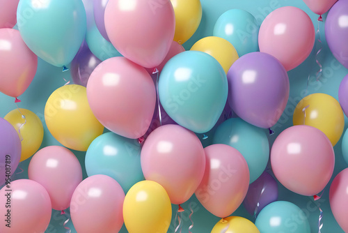  Colorful pastel balloons & gift boxes with ribbons decoration for celebration, Generated by Ai