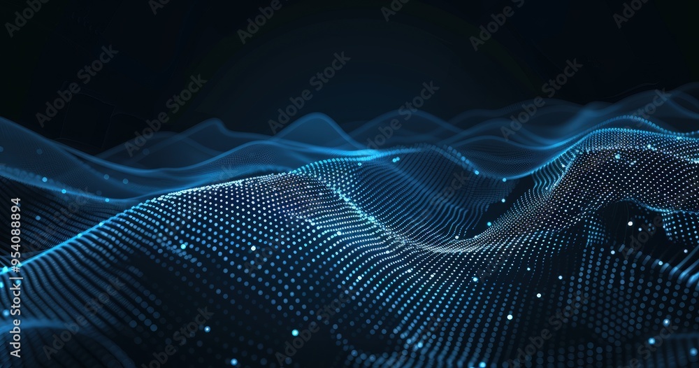 A digital wave-like pattern with glowing dots, representing data flow and technology. A digital wave-like pattern with glowing dots, representing data flow and technology.