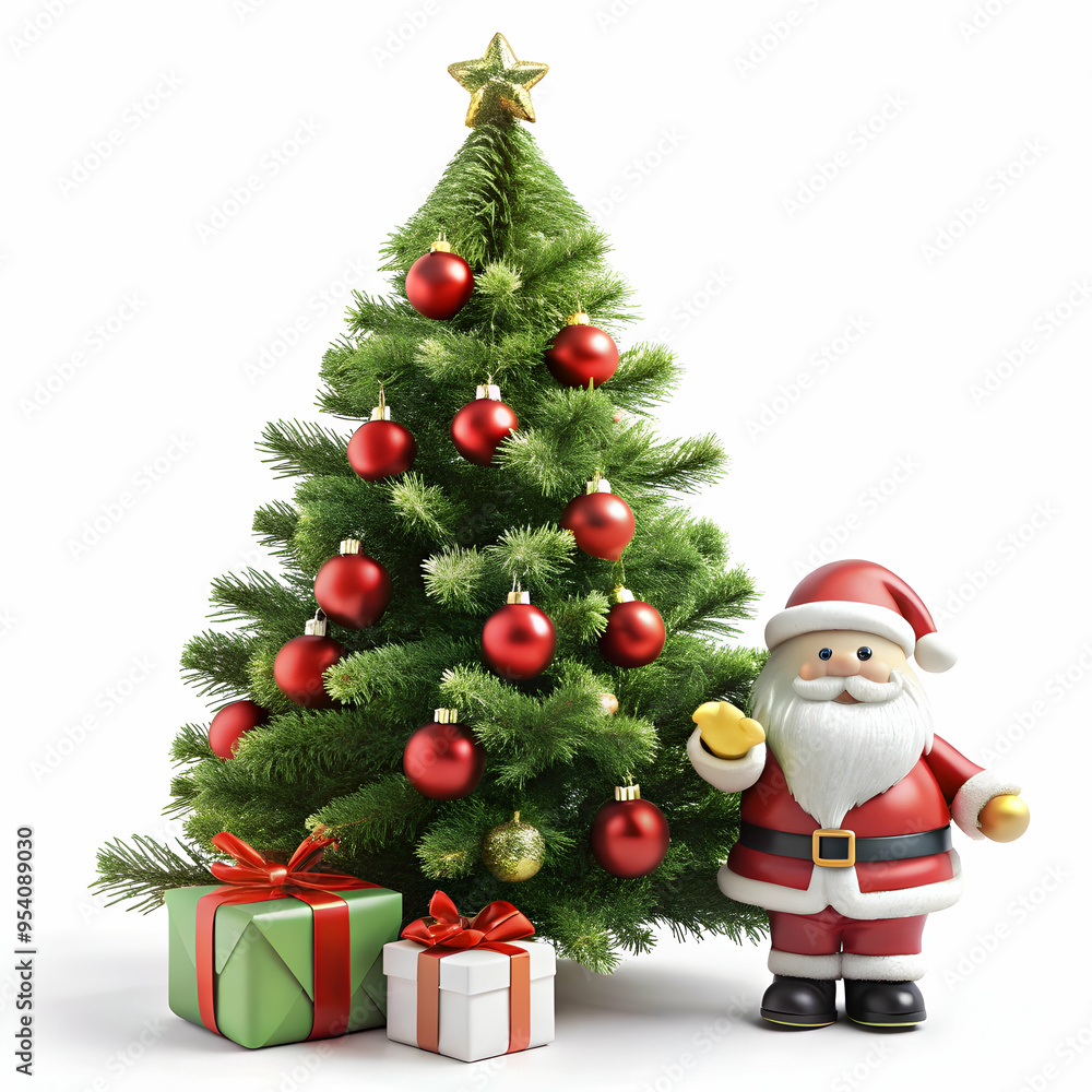 Christmas tree under give box small Santa Christmas tree under give box small Santa