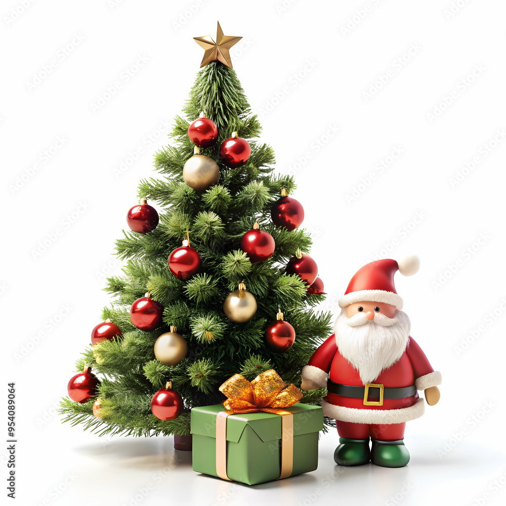 Christmas tree under give box small Santa Christmas tree under give box small Santa