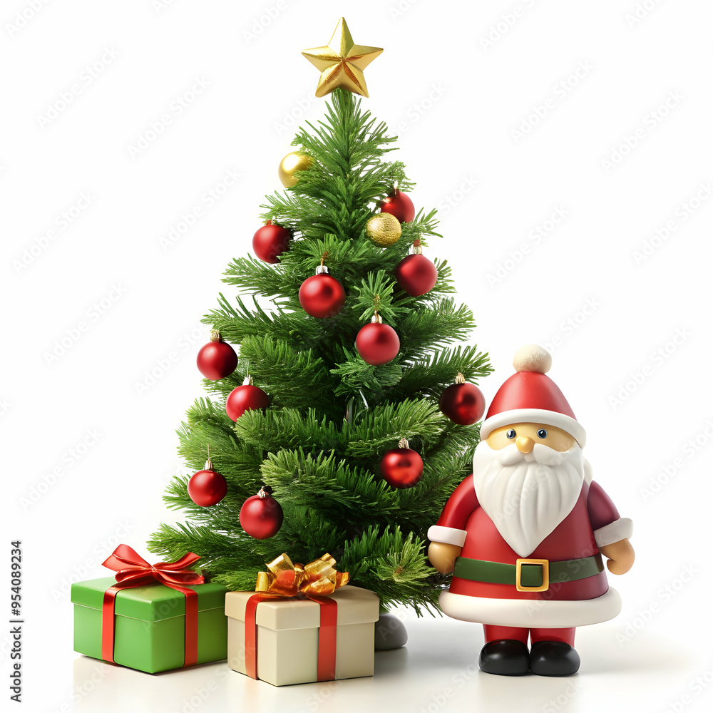 Christmas tree under give box small Santa Christmas tree under give box small Santa