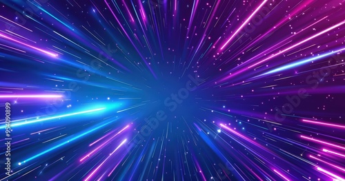 A vibrant abstract representation of light beams radiating outward  creating a sense of motion and depth.