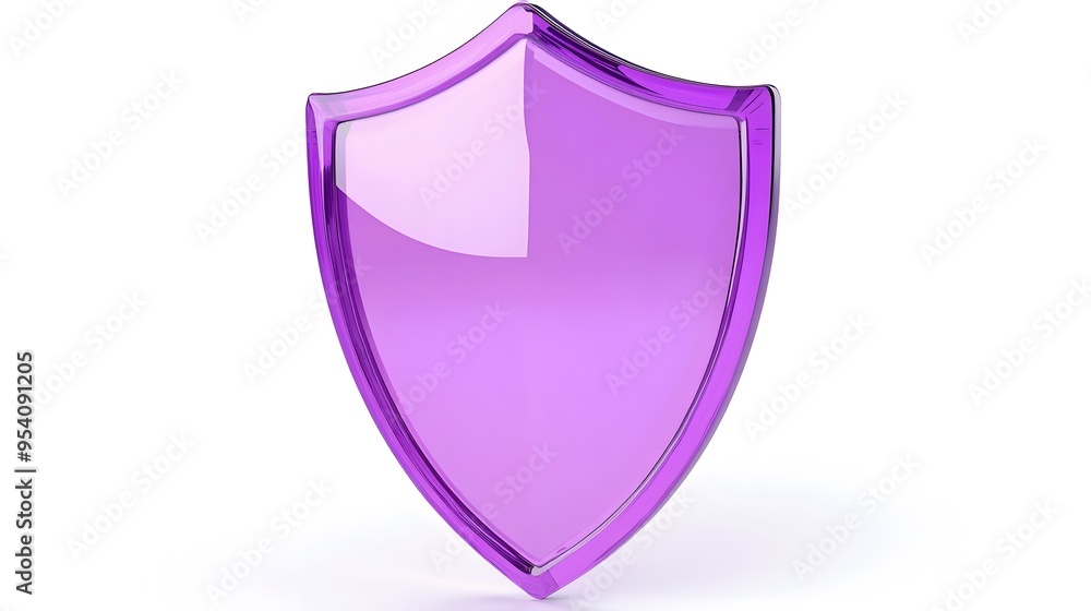 Shield depicting protection. shield 3d icon. Protection, defense and security concept symbol: purple shield on isolated on white background Shield depicting protection. shield 3d icon. Protection, defense and security concept symbol: purple shield on isolated on white background
