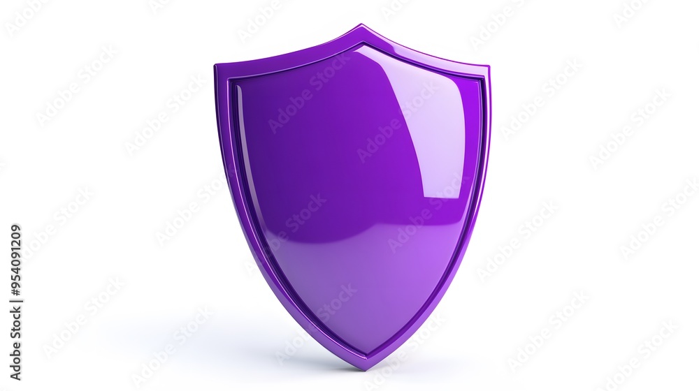 Shield depicting protection. shield 3d icon. Protection, defense and security concept symbol: purple shield on isolated on white background Shield depicting protection. shield 3d icon. Protection, defense and security concept symbol: purple shield on isolated on white background