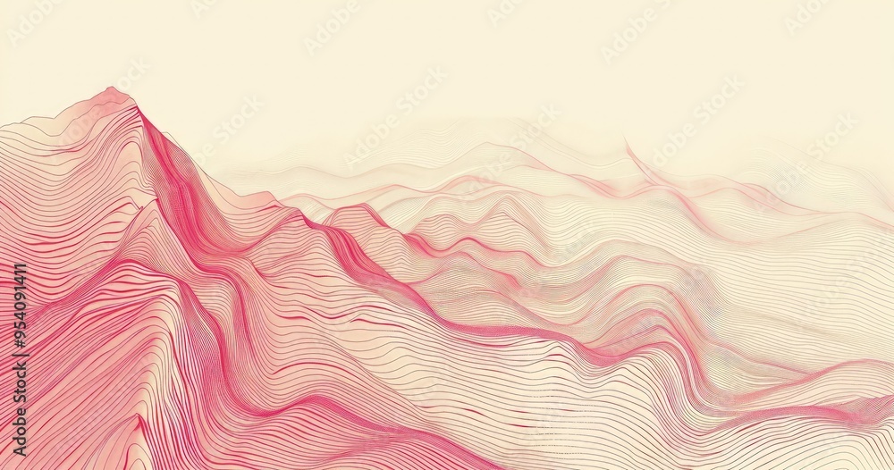 Fototapeta premium A serene abstract representation of flowing landscapes in soft pink tones, evoking tranquility and movement.