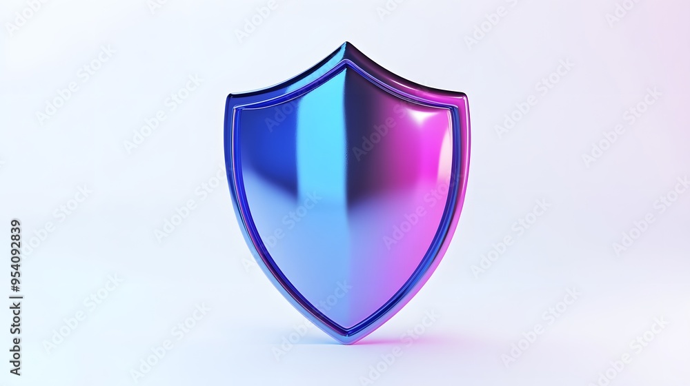Shield depicting protection. shield 3d icon. Protection, defense and security concept symbol: blue and purple shield on isolated on white background Shield depicting protection. shield 3d icon. Protection, defense and security concept symbol: blue and purple shield on isolated on white background