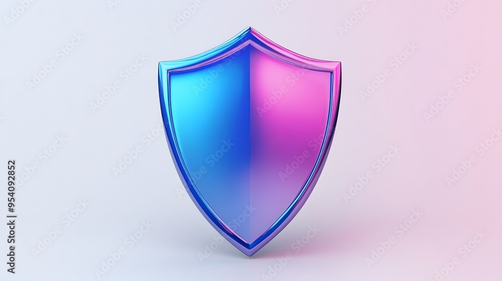 Shield depicting protection. shield 3d icon. Protection, defense and security concept symbol: blue and purple shield on isolated on white background Shield depicting protection. shield 3d icon. Protection, defense and security concept symbol: blue and purple shield on isolated on white background