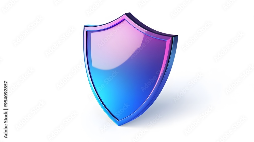 Shield depicting protection. shield 3d icon. Protection, defense and security concept symbol: blue and purple shield on isolated on white background Shield depicting protection. shield 3d icon. Protection, defense and security concept symbol: blue and purple shield on isolated on white background