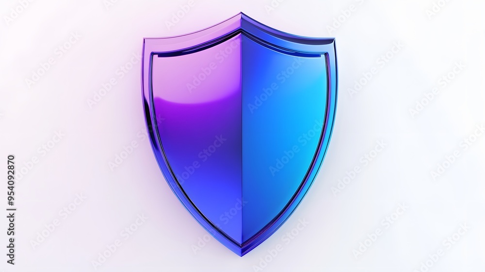 Shield depicting protection. shield 3d icon. Protection, defense and security concept symbol: blue and purple shield on isolated on white background Shield depicting protection. shield 3d icon. Protection, defense and security concept symbol: blue and purple shield on isolated on white background