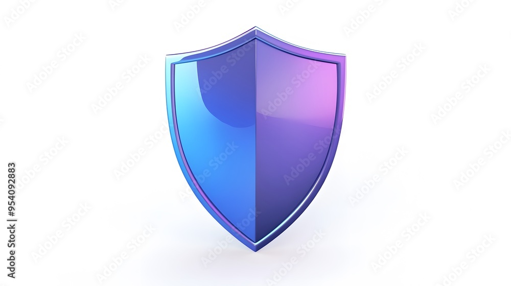 Shield depicting protection. shield 3d icon. Protection, defense and security concept symbol: blue and purple shield on isolated on white background Shield depicting protection. shield 3d icon. Protection, defense and security concept symbol: blue and purple shield on isolated on white background
