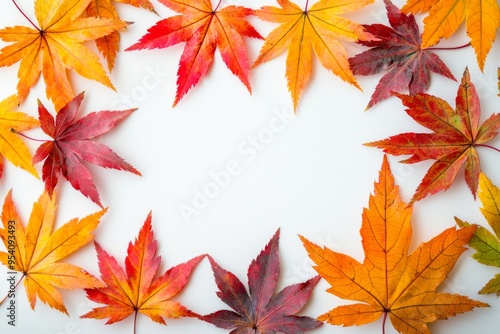 Autumn Maple Leaves Flat Lay White Background created with Generative AI