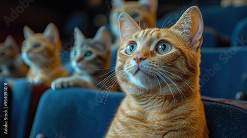 curious looking cats sitting in the theatre  photo