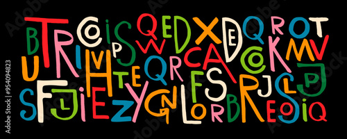 Set colorful letters alphabet in style punk . Vector colorful paint texture.  Grunge bold font with dry brush texture.  Hand drawn modern typography banner. 
