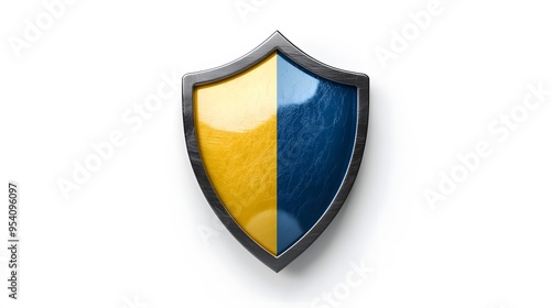 Free Download Shield depicting protection. shield 3d icon. Protection, defense and security concept symbol: yellow and blue shield on isolated on white background - GFXLoad
