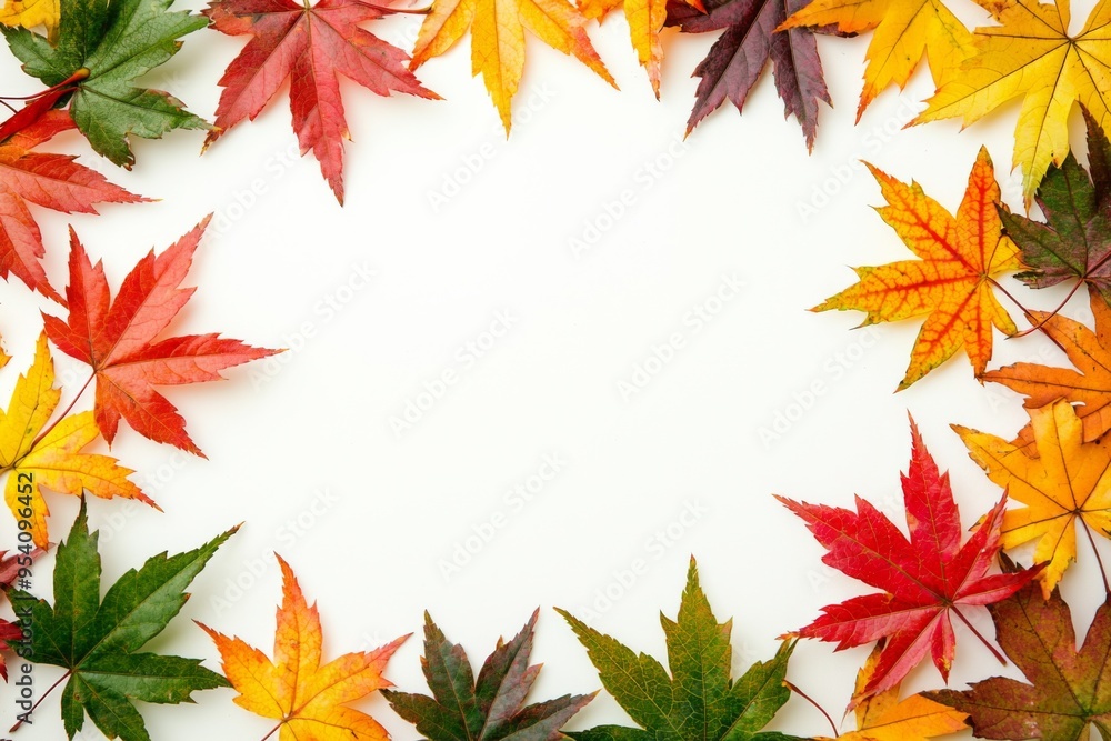 Autumn Maple Leaves Flat Lay White Background created with Generative AI Autumn Maple Leaves Flat Lay White Background created with Generative AI