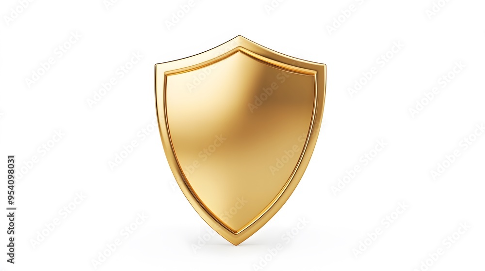 Shield depicting protection. shield 3d icon. Protection, defense and security concept symbol: golden shield on isolated on white background Shield depicting protection. shield 3d icon. Protection, defense and security concept symbol: golden shield on isolated on white background