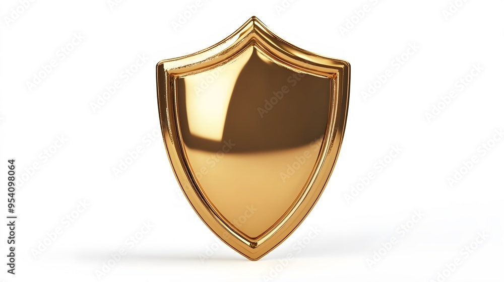 Shield depicting protection. shield 3d icon. Protection, defense and security concept symbol: golden shield on isolated on white background Shield depicting protection. shield 3d icon. Protection, defense and security concept symbol: golden shield on isolated on white background