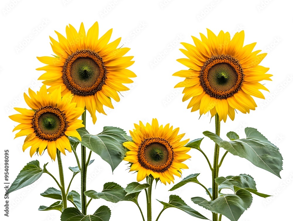 Obraz premium Bright yellow sunflowers in full bloom cut out on white background