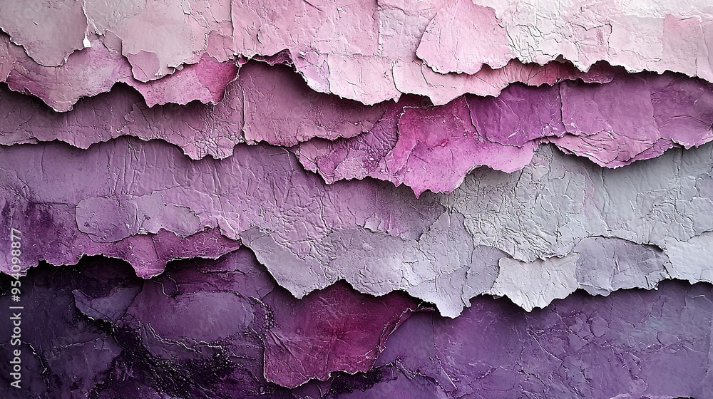 Close-up image of purple and white wall with peeling paint on both sides Close-up image of purple and white wall with peeling paint on both sides
