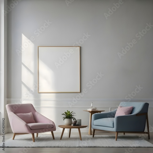 mock up blank poster on the wall of hipster living room, 3D rendering, 3D illustration