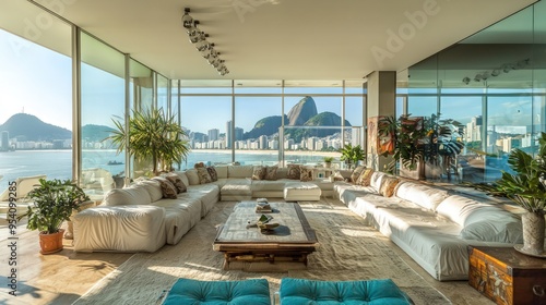 Rio De Janeiro View from Brazilian Penthouse with Carnival Colors. photo