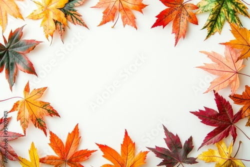 Autumn Maple Leaves Flat Lay White Background created with Generative AI