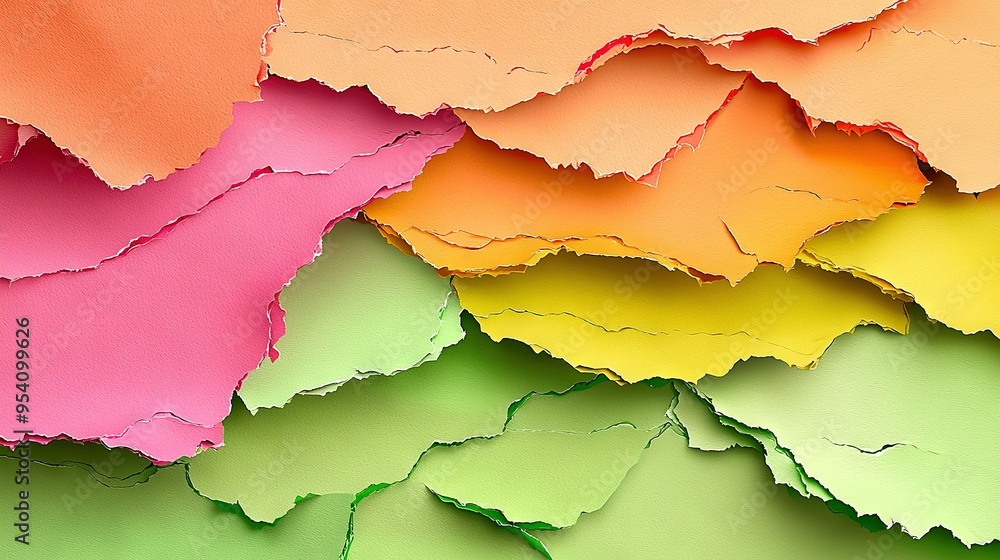 A close-up of a multicolored sheet of paper with torn edges A close-up of a multicolored sheet of paper with torn edges