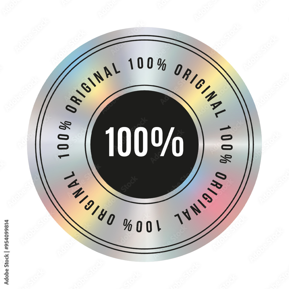 Holographic sticker, label, badge, icon or logo template. Shiny rainbow emblem for Premium quality and 100% original product. Vector illustration Holographic sticker, label, badge, icon or logo template. Shiny rainbow emblem for Premium quality and 100% original product. Vector illustration