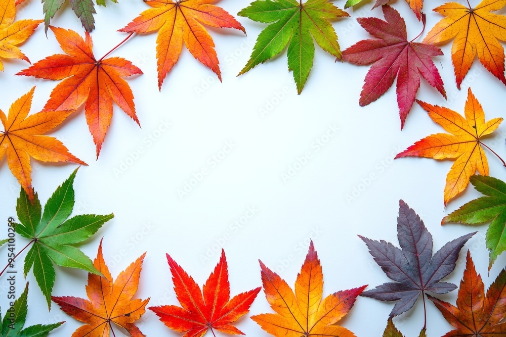 Autumn Maple Leaves Flat Lay White Background created with Generative AI