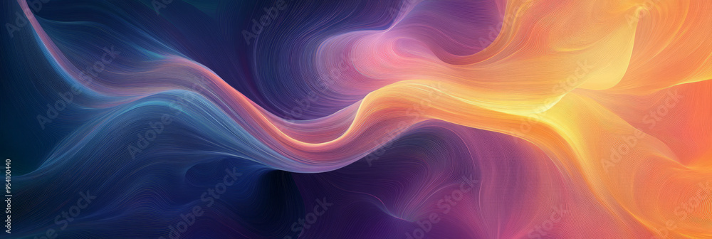 Abstract background with flowing lines of blue, yellow, and purple colors. Abstract background with flowing lines of blue, yellow, and purple colors.