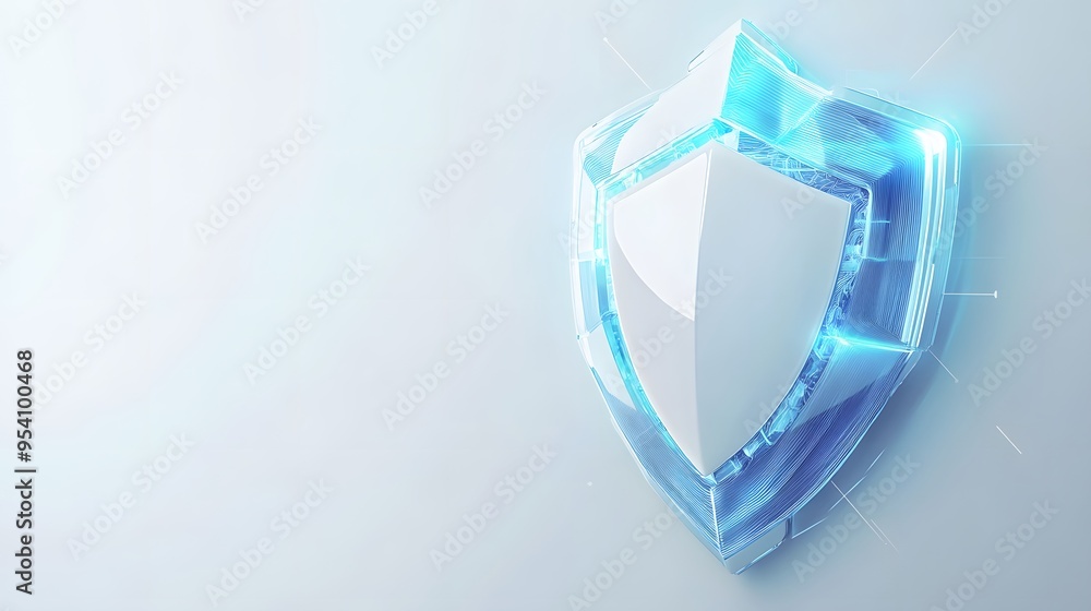Fototapeta premium Cyber security safety shield in minimalistic style. 3d vector illustration. white background