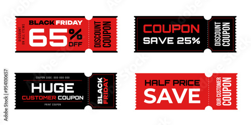 Black Friday coupon set, vouchers promotion design template for sale, special price offers banner, promotion poster. Vector illustration