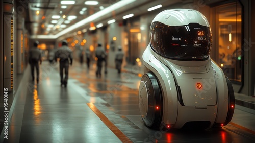 Wallpaper Mural A futuristic security robot patrolling a high-tech facility, equipped with surveillance equipment and sensors, with a sleek design and advanced technology, Torontodigital.ca