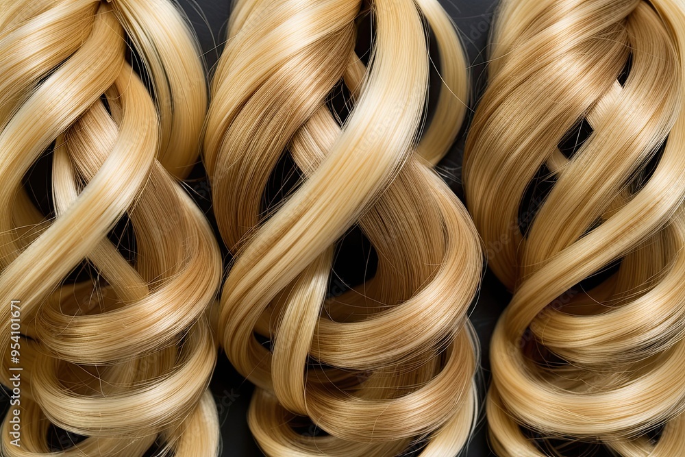 Stunning Closeup of Luxurious Blonde Hairpieces with Vibrant Spirals and Shimmering Colors Stunning Closeup of Luxurious Blonde Hairpieces with Vibrant Spirals and Shimmering Colors