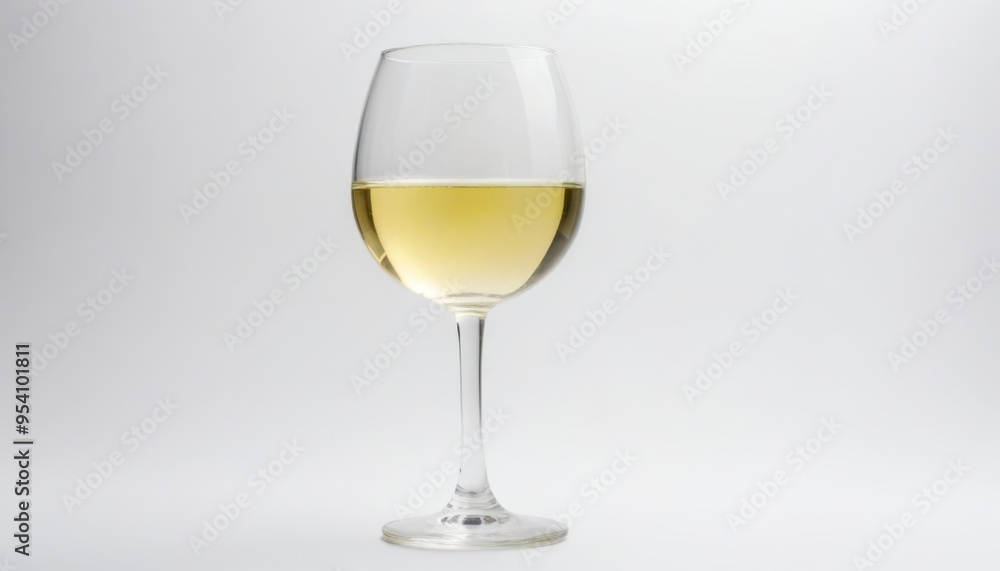 Glass of white wine: A cold glass of white wine is a pleasant accompaniment to a light lunch or dinner on white background Glass of white wine: A cold glass of white wine is a pleasant accompaniment to a light lunch or dinner on white background