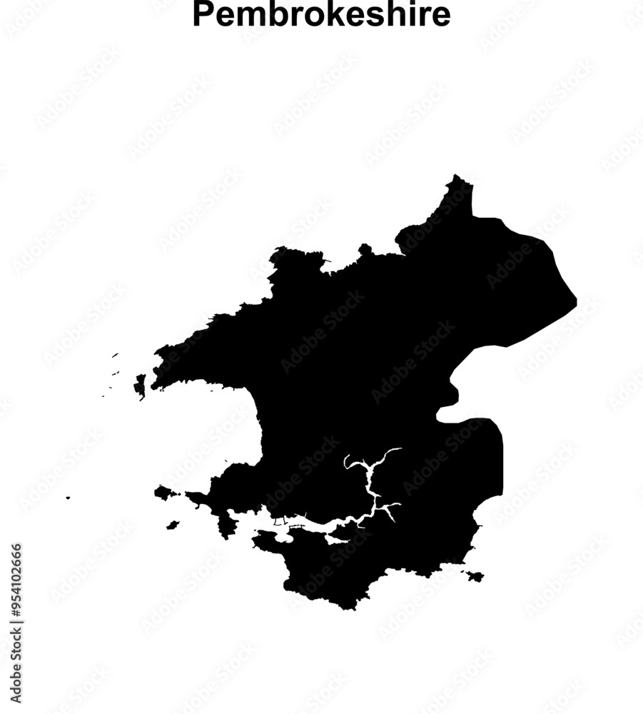 Obraz premium Pembrokeshire blank outline map