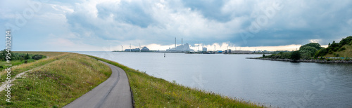 Copenhagen, Demark, View over the bay of Koge and a cycling path