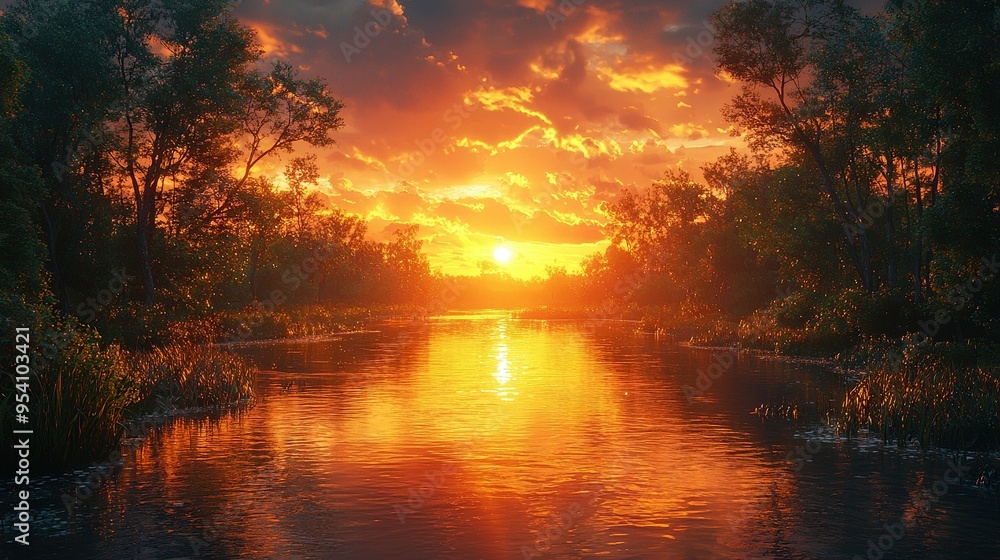 Sunset water forest sky Sunset water forest sky