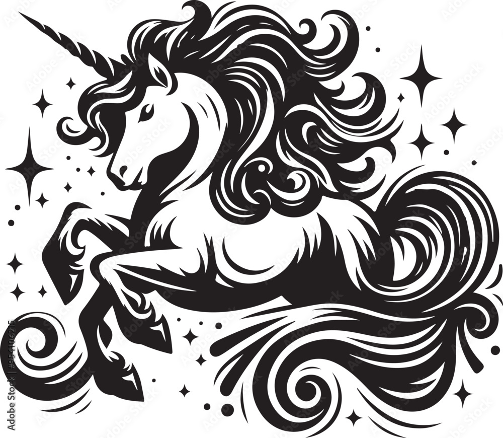 Naklejka premium Unicorn Silhouette Vector Art illustration