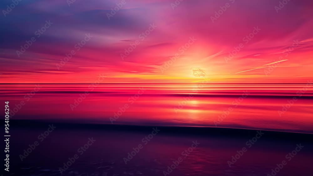 Sunset over calm ocean with vibrant colors, serene nature concept Sunset over calm ocean with vibrant colors, serene nature concept