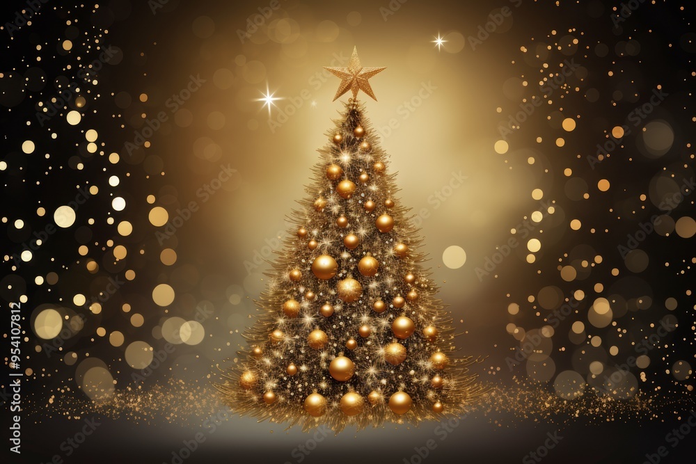 Elegance of Gold: Christmas Tree Adorned with Gold Sparkling Elegance of Gold: Christmas Tree Adorned with Gold Sparkling